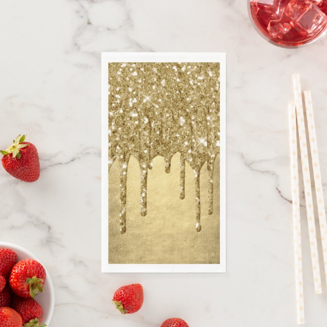 Dripping Gold Glitter | Luxe Faux Metallic Sparkle Napkin (Insitu)