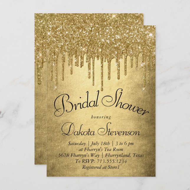 Dripping Gold Glitter | Luxurious Golden Shower Invitation (Front/Back)