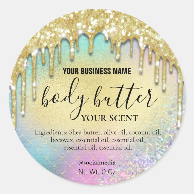 Dripping Gold Glitter Rainbow Body Butter Labels (Front)