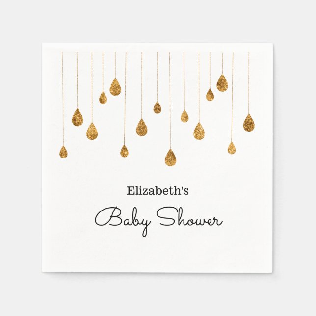 Dripping Gold Glitter Simple Baby Shower Napkin (Front)