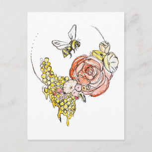 Dripping Gold Honeycomb and Rose – Elegant Bee  Holiday Postcard