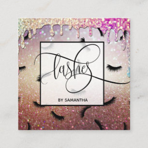 Dripping Gold Lashes Pattern Lots of Lashes Square Business Card