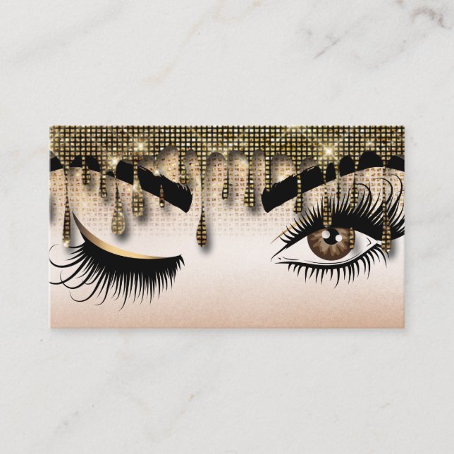 Dripping Gold Makeup artist Wink Eye Lashes Business Card (Front)