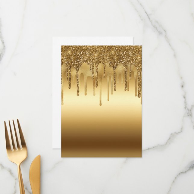 Dripping Gold Paint Glitter Accents Sparkly Art Menu (Front/Back In Situ)