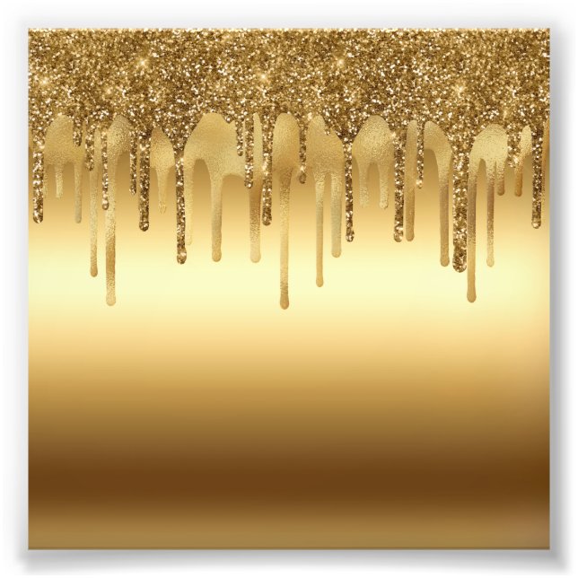 Dripping Gold Paint Glitter Accents Sparkly Art Photo Print (Front)