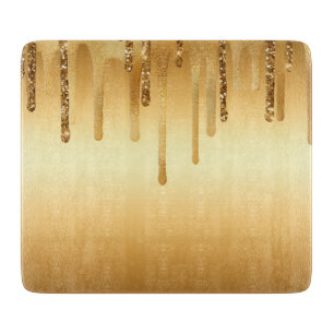 Dripping Gold Paint Glitter Accents Sparkly Cutting Board