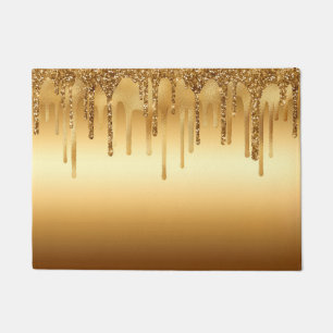 Dripping Gold Paint Glitter Accents Sparkly Doormat