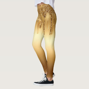Dripping Gold Paint Glitter Accents Sparkly Leggings