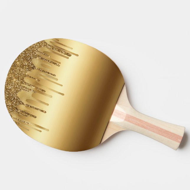 Dripping Gold Paint Glitter Accents Sparkly Ping Pong Paddle (Side)
