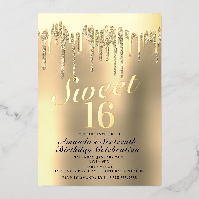 Dripping Gold Sweet 16 Birthday Real (Front)