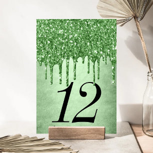 Dripping Green Glitter Neo-Mint Sage Faux Melt Table Number