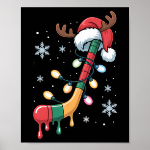 Dripping Hockey Stick Christmas Santa Hat Holiday Poster