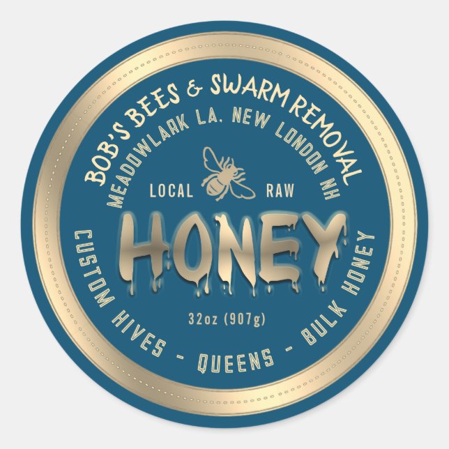 Dripping Honey Custom Hives Swarm Removal Queens Classic Round Sticker (Front)