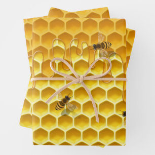 Dripping Honeycomb & Flying Honeybees Wrapping Paper Sheet