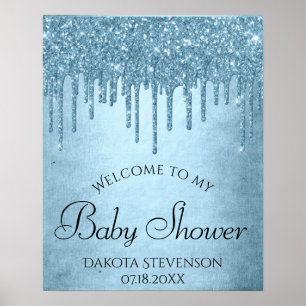 Dripping Ice Blue Glitter Glam Sparkle Shower Poster
