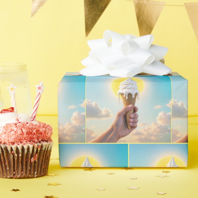 Dripping Ice Cream Cone in Hot Sun Wrapping Paper (Birthday Party)