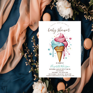 Dripping Ice Cream Pink Stripe Summer Baby Shower Invitation