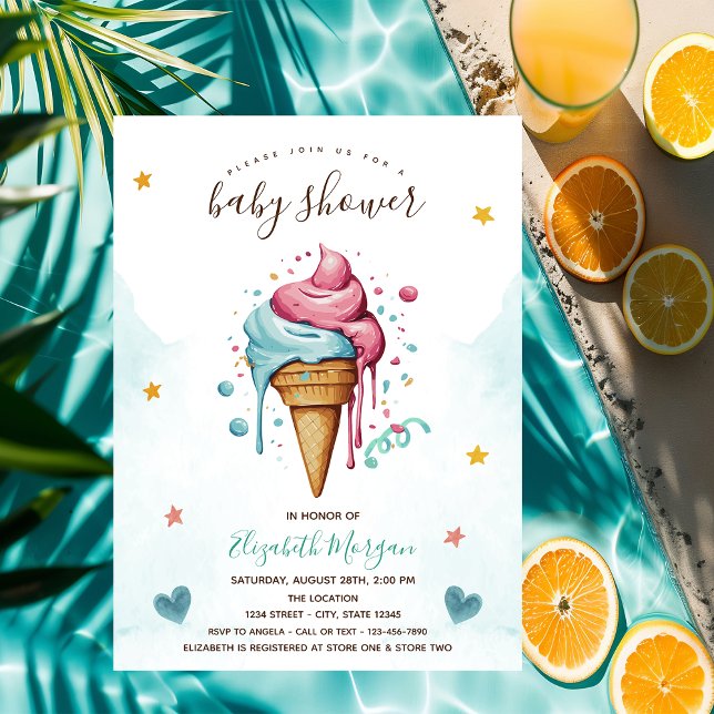 Dripping Ice Cream Stars Hearts Baby Shower   Invitation (Creator Uploaded)