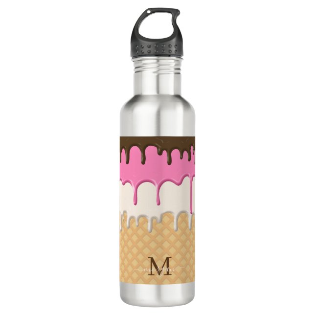 Dripping Ice Cream Waffle Cone Monogram  710 Ml Water Bottle (Front)