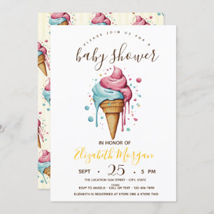 Dripping Ice creams,Yellow Stripes Baby Shower Invitation