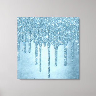 Dripping Ice Glitter Blue Faux Sparkle Metallic Canvas Print