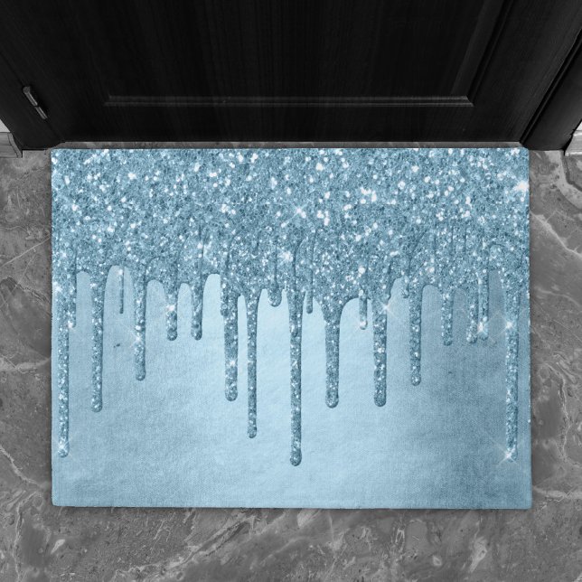 Dripping Ice Glitter | Blue Faux Sparkle Metallic Doormat (Creator Uploaded)
