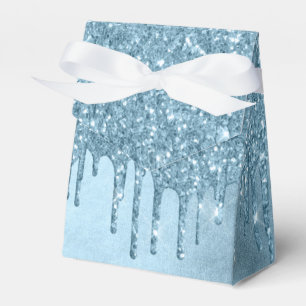 Dripping Ice Glitter   Blue Faux Sparkle Metallic Favour Box