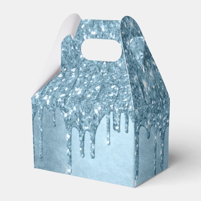 Dripping Ice Glitter | Blue Faux Sparkle Metallic Favour Box (Front Side)