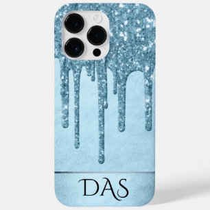 Dripping Ice Glitter   Blue Faux Sparkle Monogram Case-Mate iPhone 14 Pro Max Case
