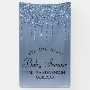 Dripping Ice Glitter   Blue Faux Sparkle Shower Banner
