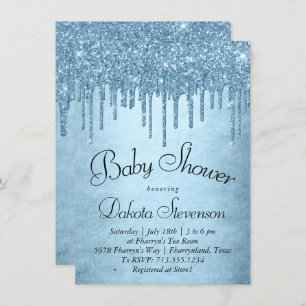 Dripping Ice Glitter Blue Faux Sparkle Shower Invitation
