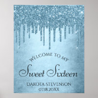 Dripping Ice Glitter | Blue Faux Sparkle Sweet 16