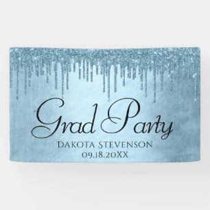 Dripping Ice Glitter   Blue Sparkle Graduation Banner