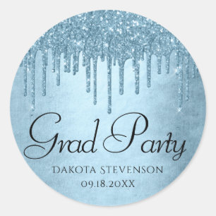 Dripping Ice Glitter   Blue Sparkle Graduation Classic Round Sticker