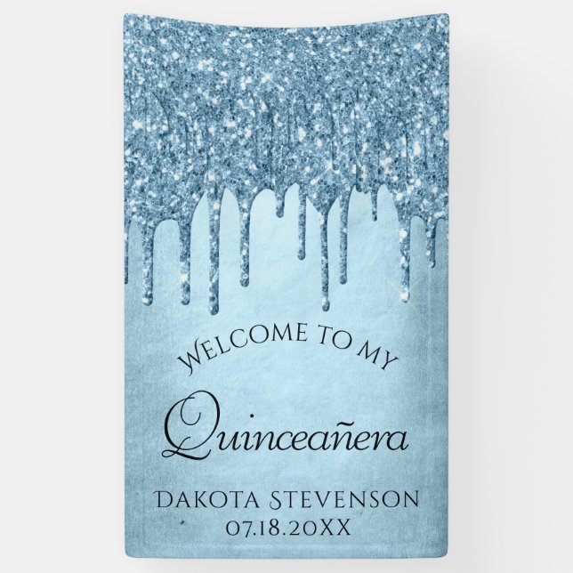 Dripping Ice Glitter | Blue Sparkle Quinceanera Banner (Vertical)
