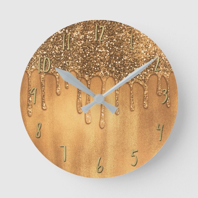 Dripping in Gold Honey Glitter Pretty Drips Girls Round Clock (Front)