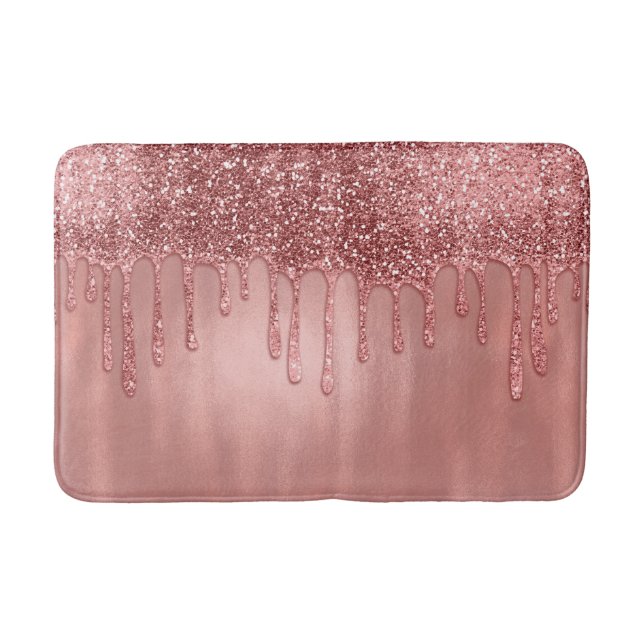 Dripping in Rose Gold Glitter Pretty Pink Drips Bath Mat (Front)