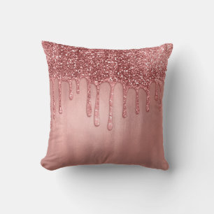 Dripping in Rose Gold Glitter Pretty Pink Drips Cushion