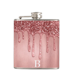Dripping in Rose Gold Glitter Pretty Pink Drips Hip Flask