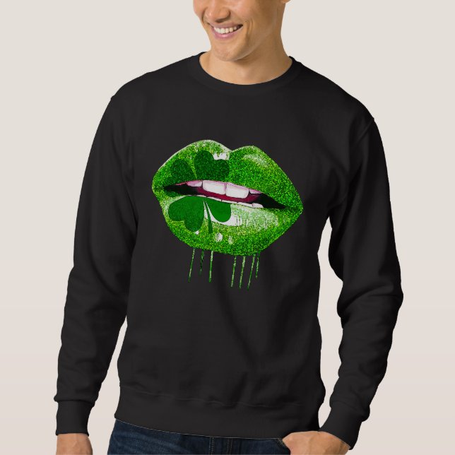 Dripping Lips Shamrock Funny St Patrick's Day Sweatshirt (Front)