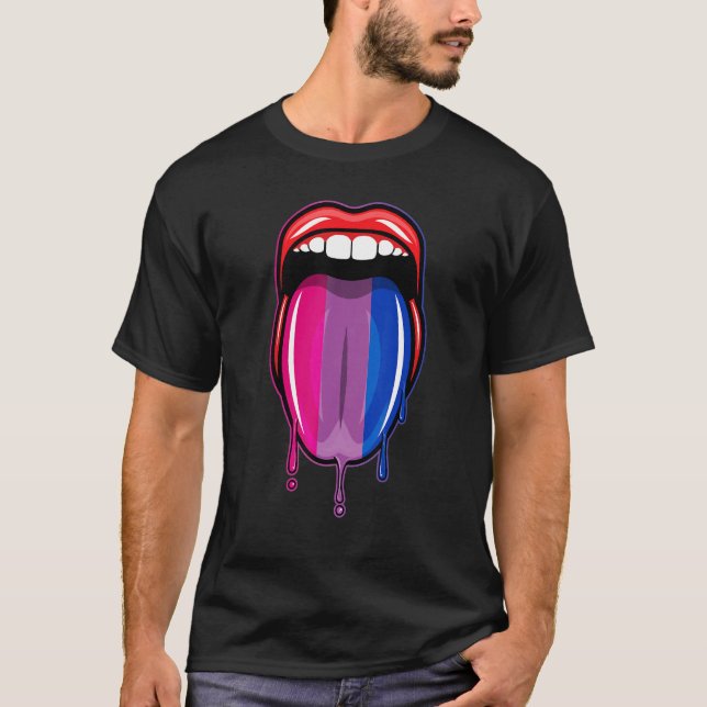 Dripping Lips Tongue Bisexual Pride Bisexuality Fl T-Shirt (Front)