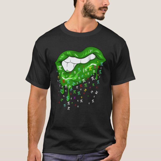 Dripping Lips With Pi Symbols St Patricks Day Pi D T-Shirt (Front)