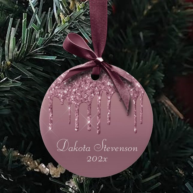 Dripping Mauve Glitter | Dusty Pink Melt Monogram Ceramic Ornament (Creator Uploaded)