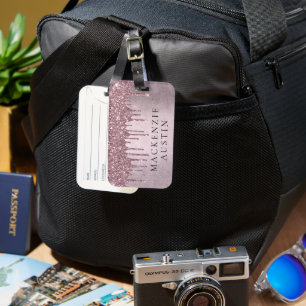 Dripping Mauve Glitter Dusty Pink Melt Monogram Luggage Tag