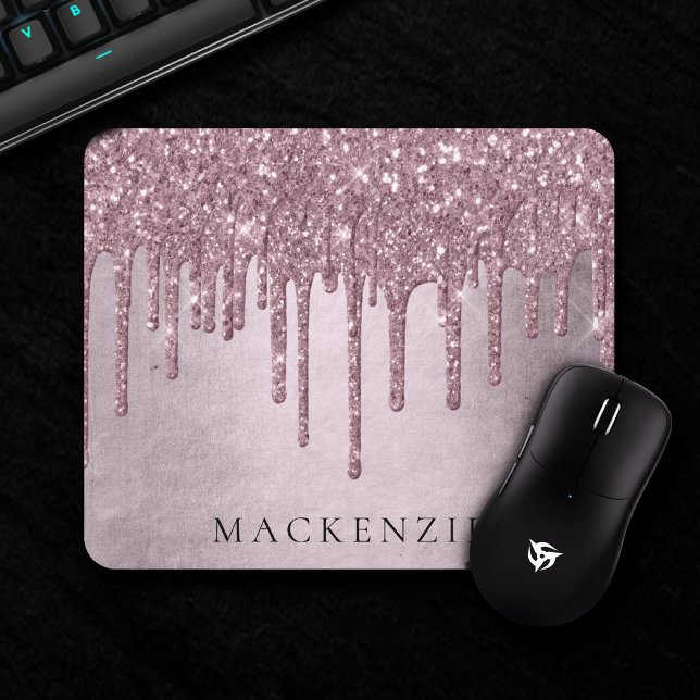 Dripping Mauve Glitter | Dusty Pink Melt Monogram Mouse Pad (Creator Uploaded)