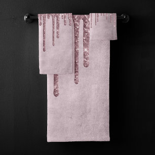 Dripping Mauve Glitter   Dusty Pink Melt Shimmer Bath Towel Set