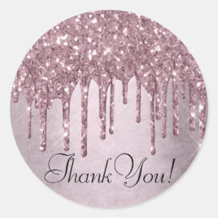 Dripping Mauve Glitter   Dusty Pink Melt Thank You Classic Round Sticker