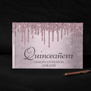 Dripping Mauve Glitter   Dusty Pink Quinceanera Guest Book