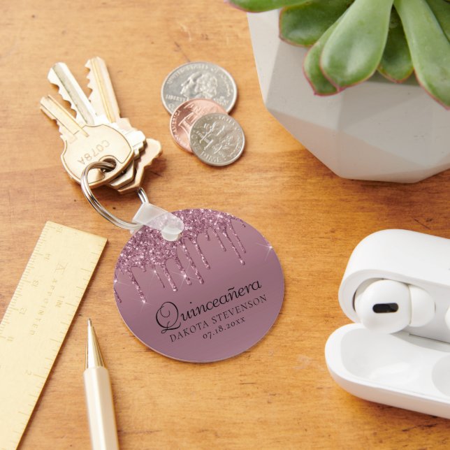 Dripping Mauve Glitter | Dusty Pink Quinceanera Key Ring (Desk)