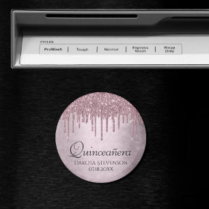 Dripping Mauve Glitter Dusty Pink Quinceanera Magnet